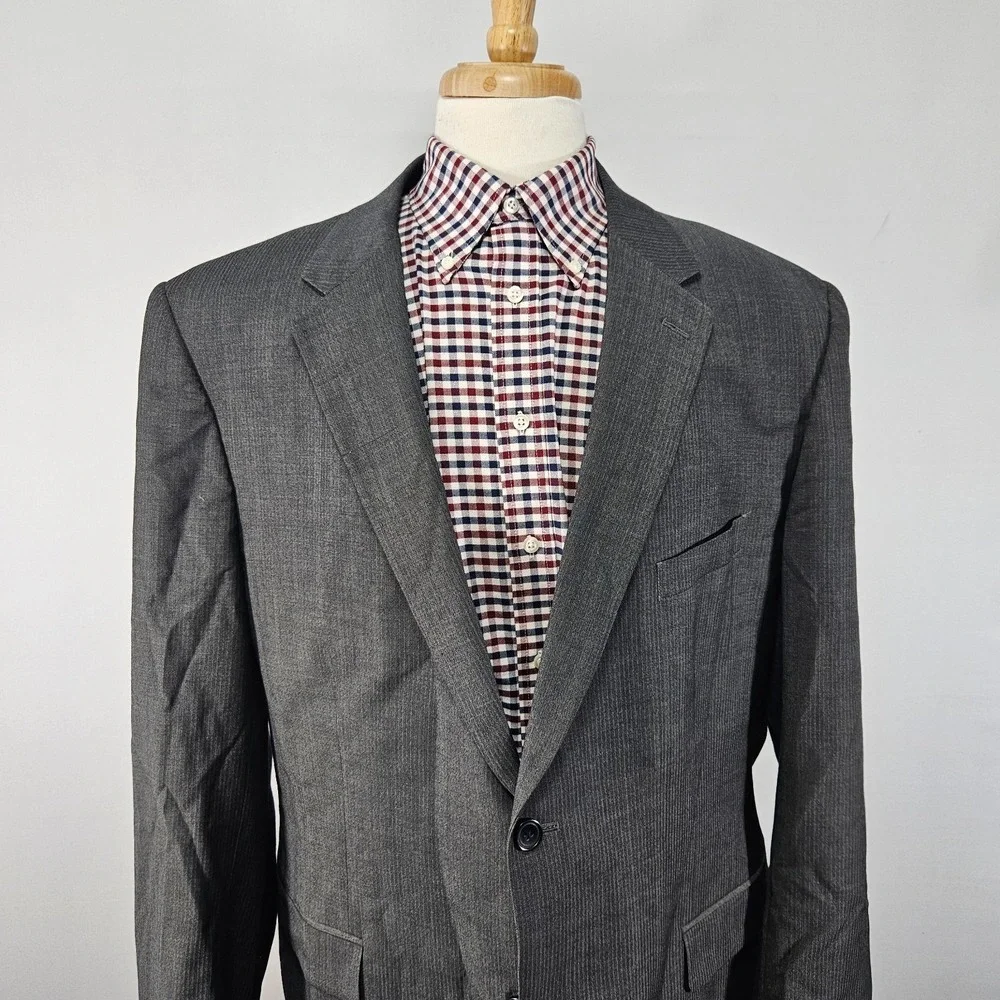 Kenneth Cole Men's Sport Coat Blazer Two Button‎ Gray Herringbone Wool Slim 50L